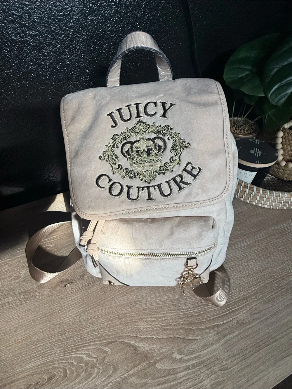Juicy Couture Cream Mini Backpack with Embroidered Crest